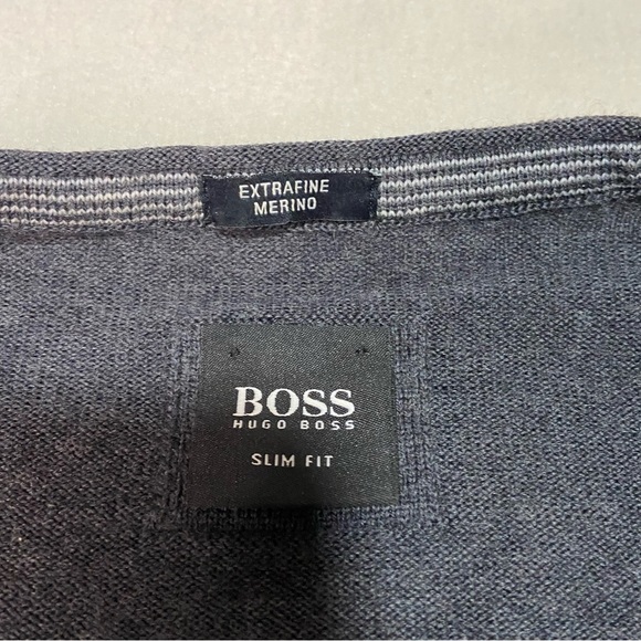BOSS HUGO BOSS Men's Slim Fit Extrafine Merino Wool V-Neck Sweater Dark Gray M - Picture 7 of 12